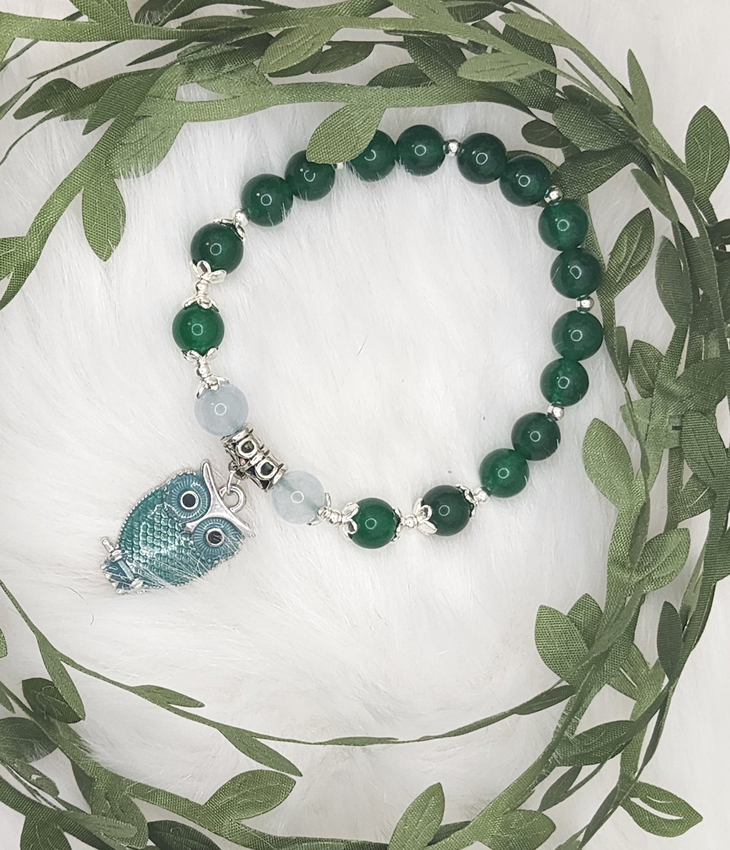 Custom Natural Chalcedony Bead Bracelet with Charms