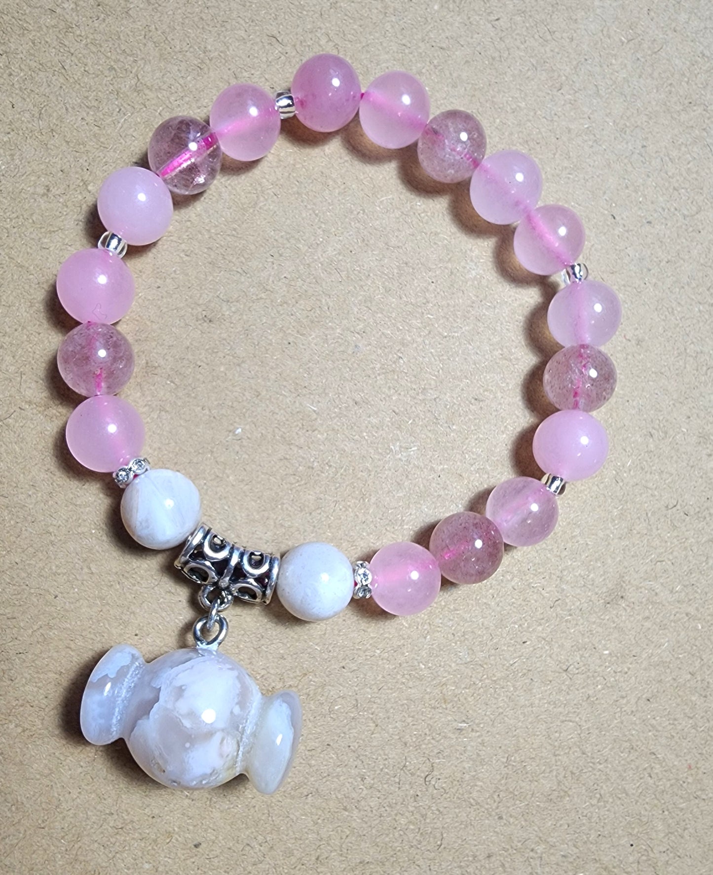 Custom Natural Chalcedony Bead Bracelet with Charms