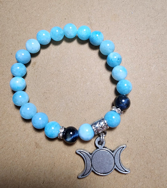 Custom Natural Chalcedony Bead Bracelet with Charms