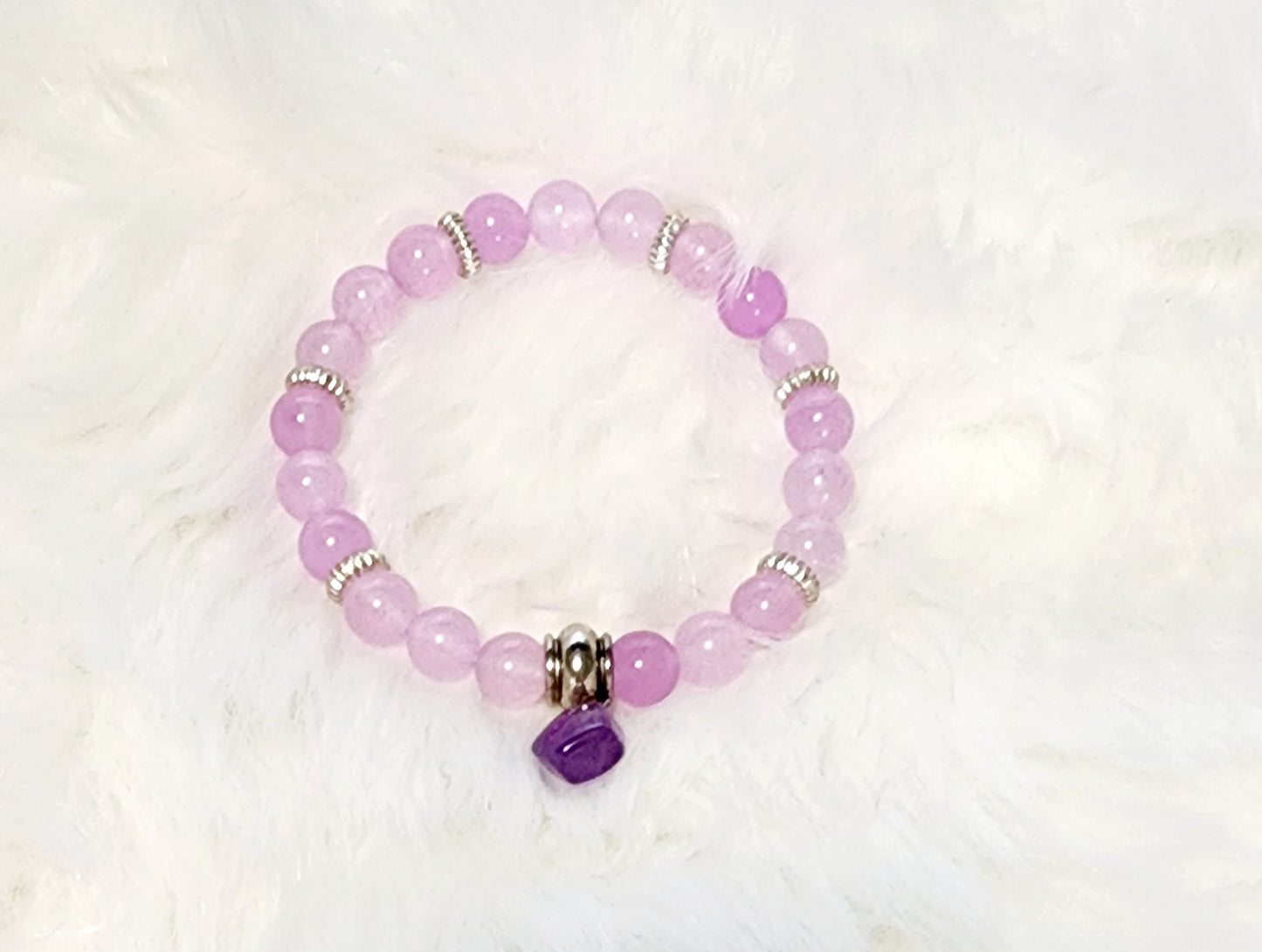 Custom Natural Chalcedony Bead Bracelet with Charms