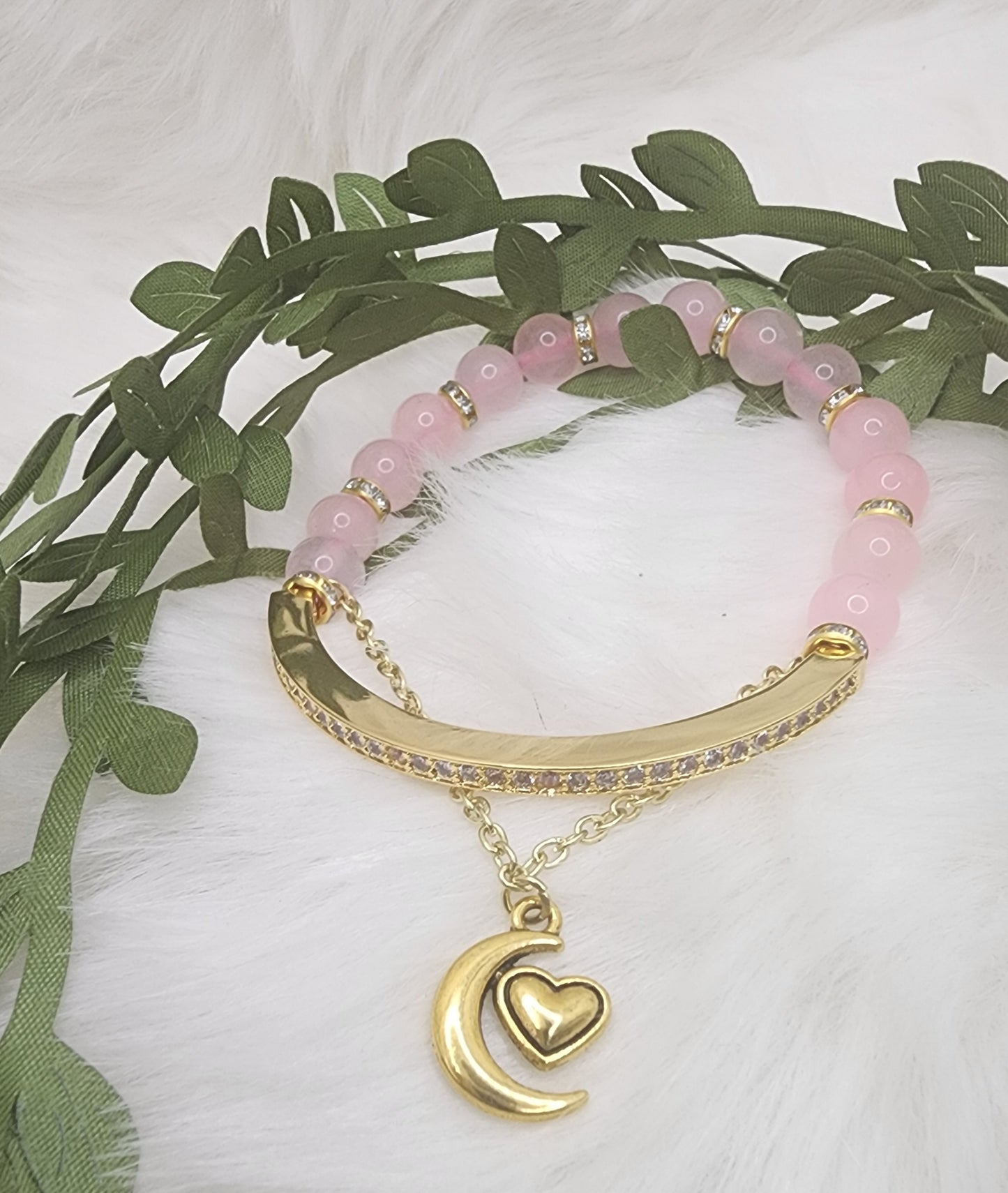 Custom Natural Chalcedony Bead Bracelet with Charms